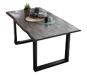 Esstisch Massivholz Tischplatte 160 x 85 cm in Farbe grau mit Metall schwarz
