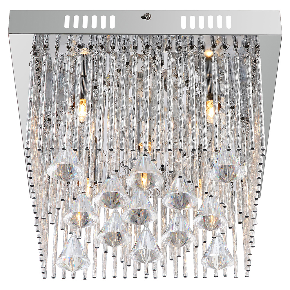 LED quadratische Deckenlampe in Chrom, Aluminium und Kristall