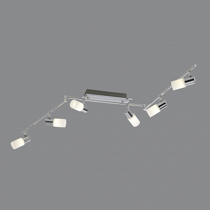 Deckenstrahler mit 6 weissen Glasleuchten LED Spots von Osram Leuchten mit Metallapplikation chrom 