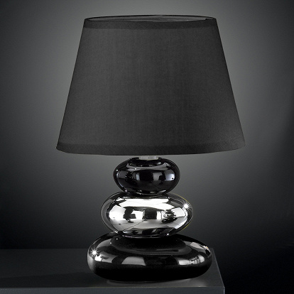 Keramik- Tischlampe, schwarz und silberfarbig