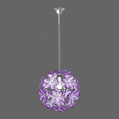 Hängelampe mit lila Blüten, in Kugelform