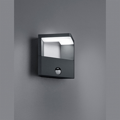 Wandlampe mit Spritzwasser Schutz und Bewegung Sensor Automatik in Farbe grau plus LED Lampe