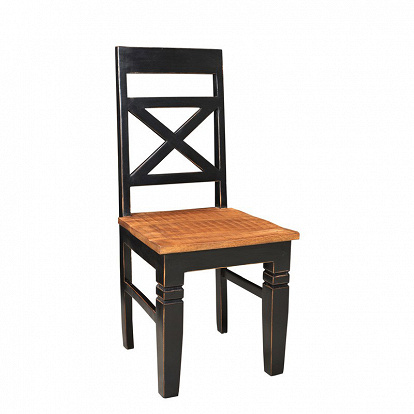 Holzstuhl schwarz gebeizt mit Honigfarbener Sitzplatte als Zweierset zum Vorzugspreis 
