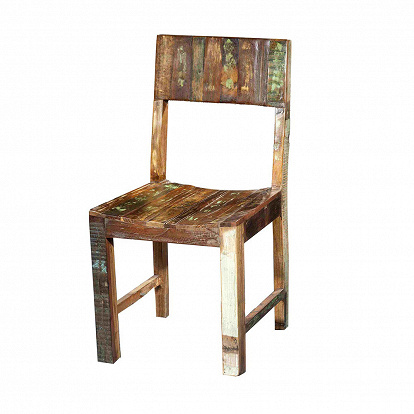 Stuhl im Industrial-Stil aus massivem Holz braun lasiert mit Rückenlehne günstig im 2-er Set 