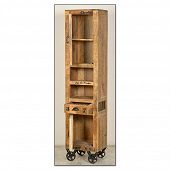 Hochschrank in rustikalem Design mit Türen Breite 44 cm Rollen aus Massivholz braun lasiert 