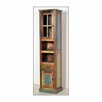 Badezimmer Hochschrank für Glastüre, Holztüre und Ablagefach aus Vollholz Breite 44 cm 
