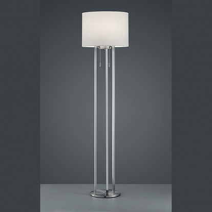Design Stehlampe mit weissem Schirm und LED Säulenlicht