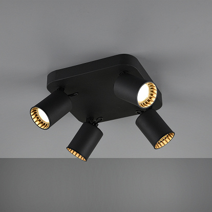 Schwarze Deckenlampe mit vier Leuchteinheiten für LED Lampen