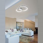 Wohnzimmer Beleuchtung in Doppel Rundform in chrom mit dimmbaren LED Lampen