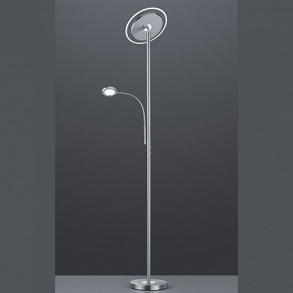 Stehlampe mit dimmbarem Hauptlicht und Leseleuchte dazu in Nickel matt silber Höhe 182 cm 