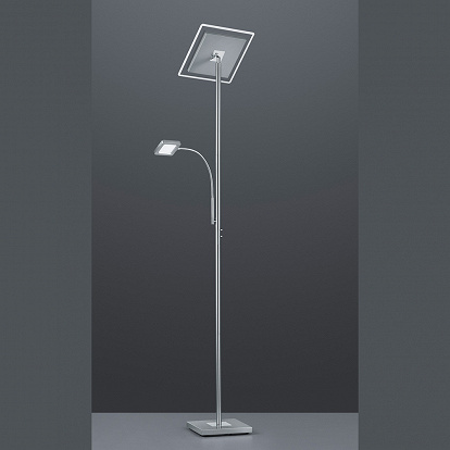 Dimmbare Stehlampe mit Zusatz Leselicht mit starkem LED Leuchtmittel in silber Höhe 182 cm 