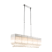 Esszimmer Lampe höhenverstellbar mit weissem Organza Stoff und Kristall Lüster Behang plus Led Lampe