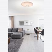 Wohnzimmer Deckenlampe rund mit smarthome Technik per handy app steuerbar mit bester Led Technik 