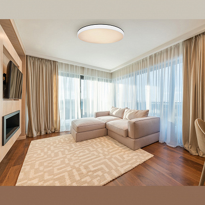 Grosse Deckenleuchte rund Farbe weiss mit dimmbarem LED Licht für grosse Zimmer 