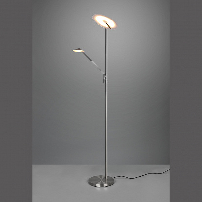 Stehlampe in Silber mit Dimmer für Oberlicht und Leselicht in Höhe 180 cm 