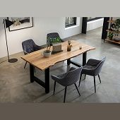Schöne Tischgruppe mit Armlehnstuhl in grau mit Wabensteppung
